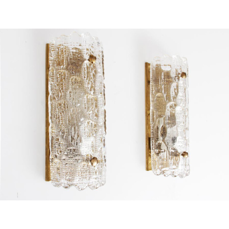 Pair of vintage Scandinavian glass wall lamps - 1960s