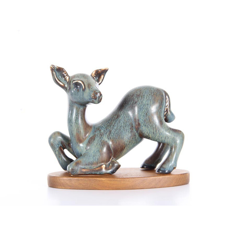 Scandinavian vintage fawn in ceramic by Gunnar Nylund for Rorstrand, 1950