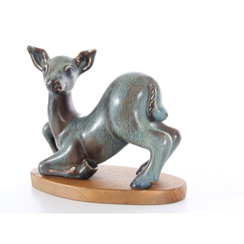 Scandinavian vintage fawn in ceramic by Gunnar Nylund for Rorstrand, 1950