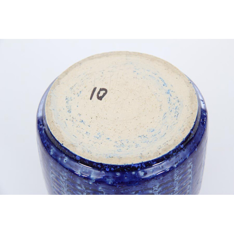 Vintage blue ceramic vase by Per and Annelise Linnemann Schmid, 1960