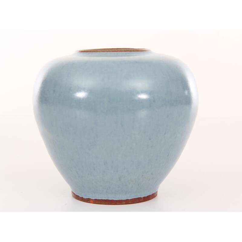 Vaso scandinavo vintage in ceramica azzurra, 1960