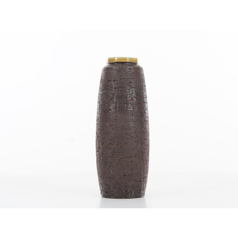 Vase scandinave vintage en céramique marron à col jaune de Gunnar Nylund pour Nymølle, 1960