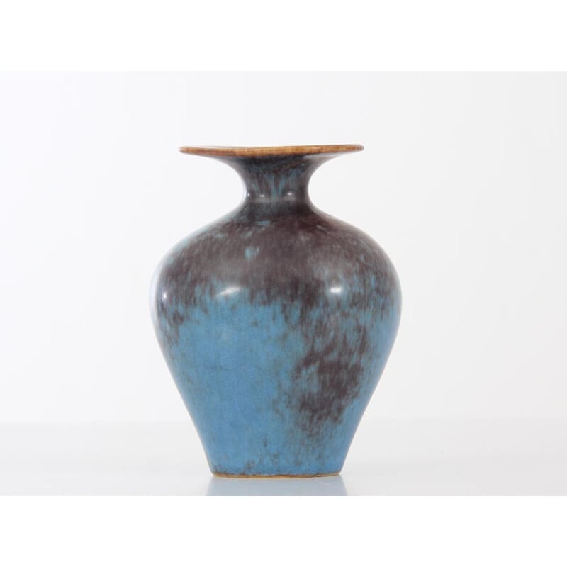 Small brown and blue scandinavian AUH vase by Gunnar Nylund for Rorstrand - 1960s