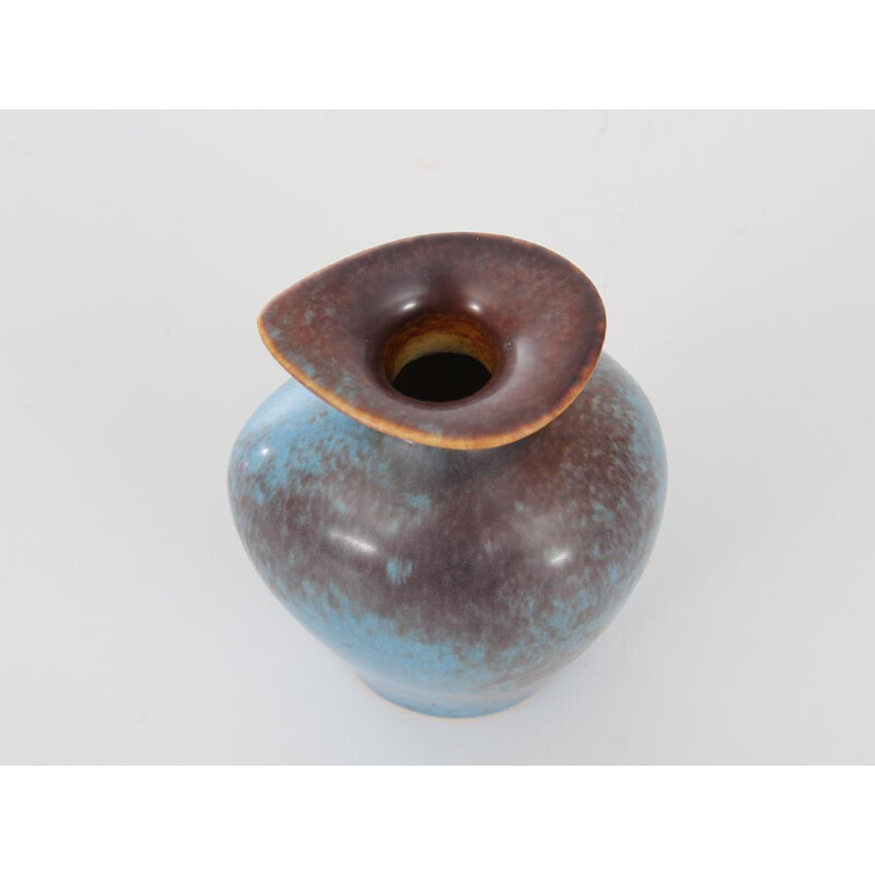 Small brown and blue scandinavian AUH vase by Gunnar Nylund for Rorstrand - 1960s