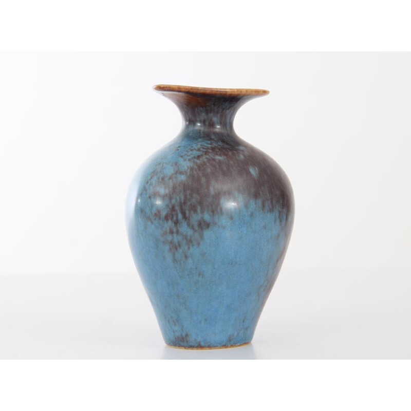 Small brown and blue scandinavian AUH vase by Gunnar Nylund for Rorstrand - 1960s