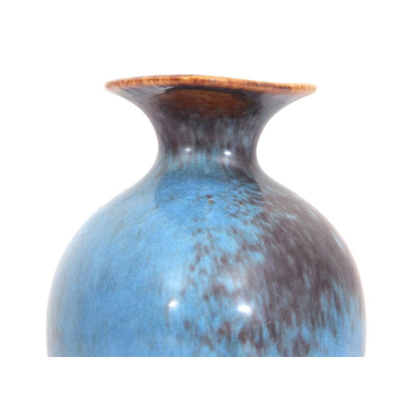 Small brown and blue scandinavian AUH vase by Gunnar Nylund for Rorstrand - 1960s