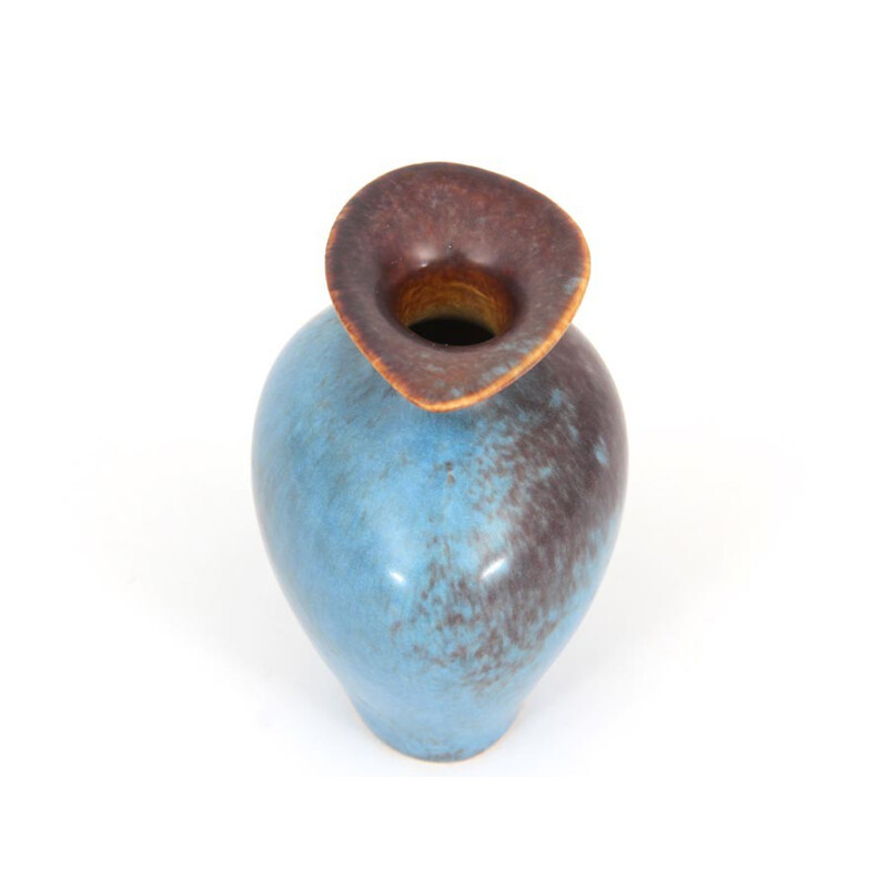 Pequeno vaso castanho e azul escandinavo AUH de Gunnar Nylund para Rorstrand - 1960