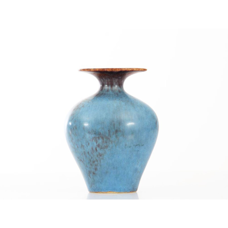 Pequeno vaso castanho e azul escandinavo AUH de Gunnar Nylund para Rorstrand - 1960
