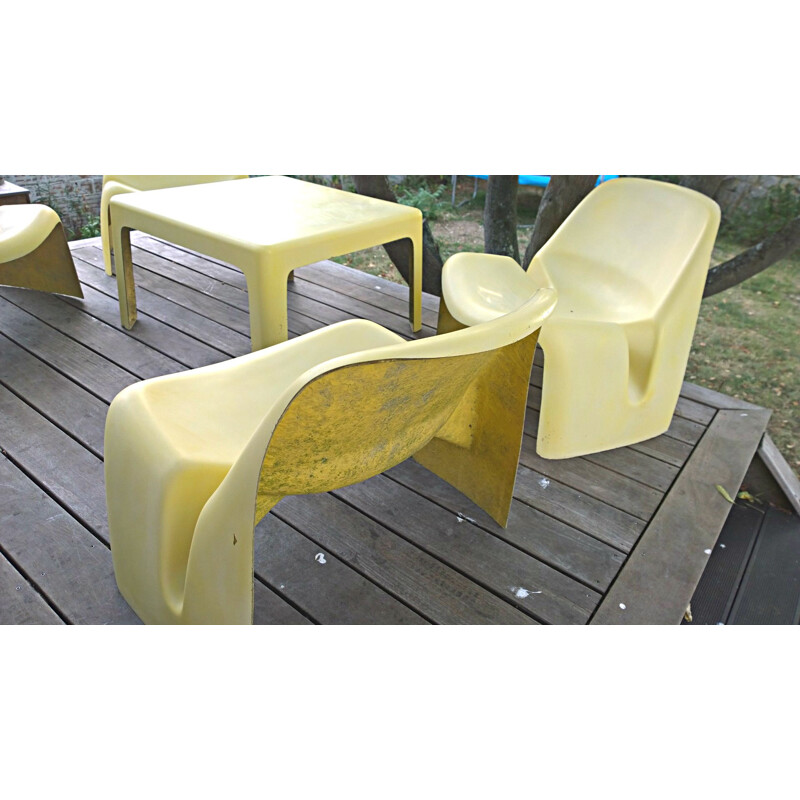 Set of 4 yellow armchaiers and a table, Luigi COLANI - 1967
