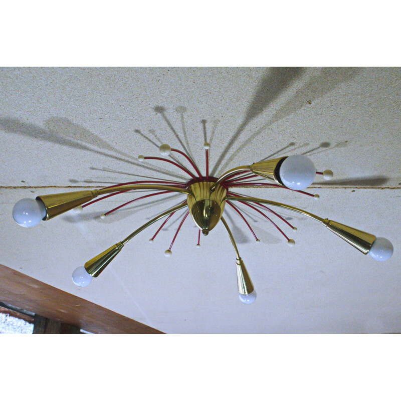 Vintage Multi-colored German Sputnik ceiling lamp with 5 arms - 1950s