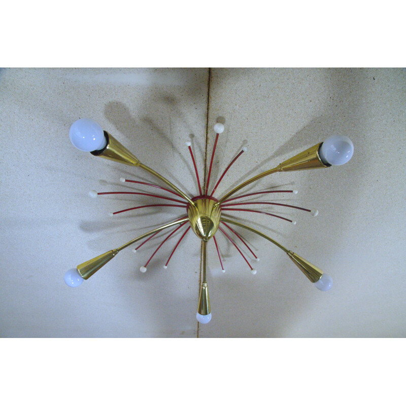 Vintage Multi-colored German Sputnik ceiling lamp with 5 arms - 1950s