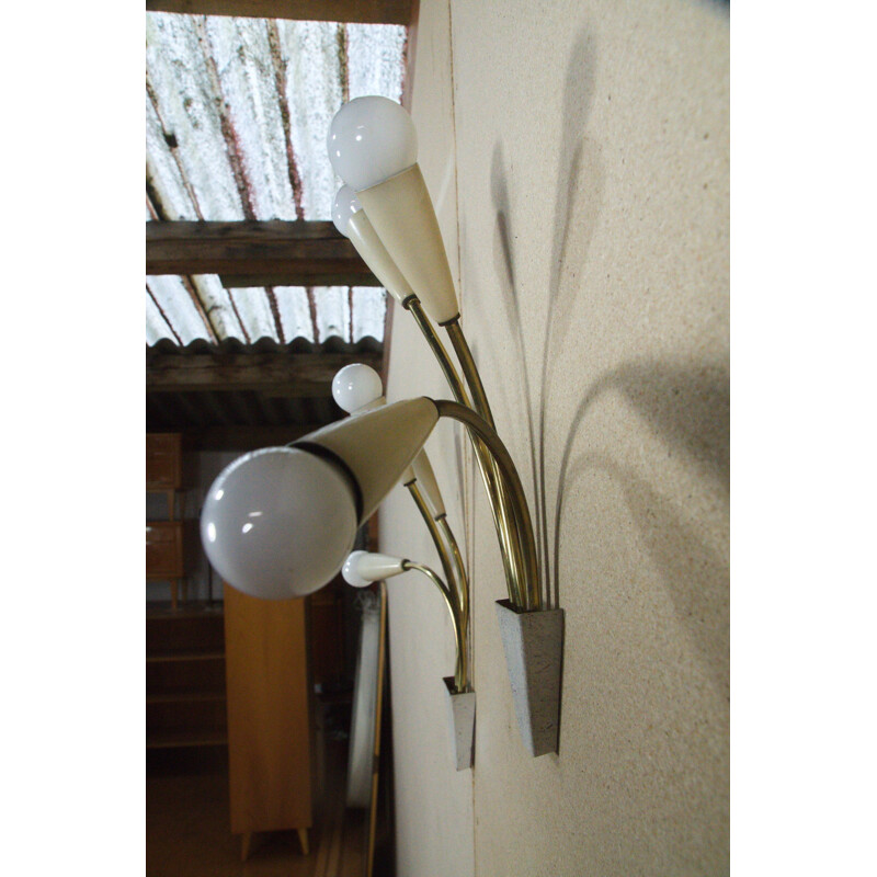 Pair of Sputnik wall lamps with three arms - 1950s