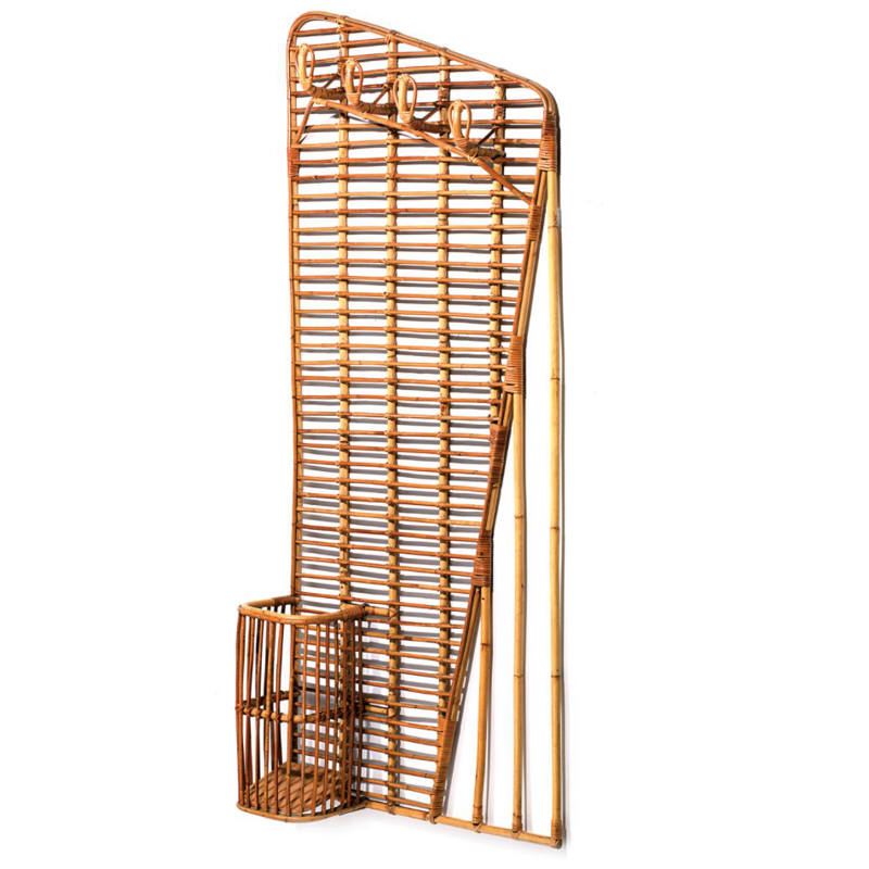 Large vintage wicker cloakroom by Louis Sognot - 1940s