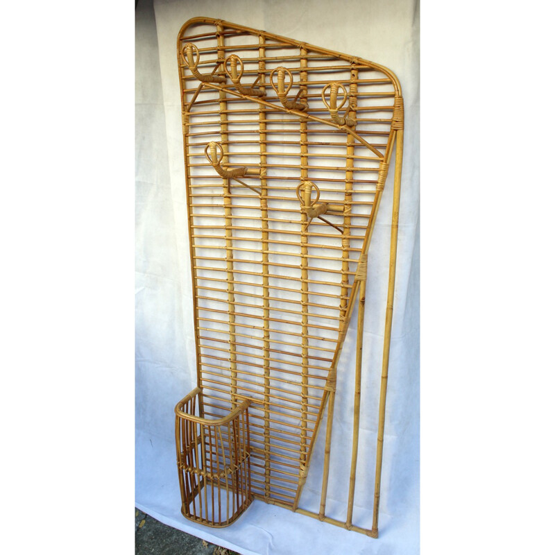 Large vintage wicker cloakroom by Louis Sognot - 1940s