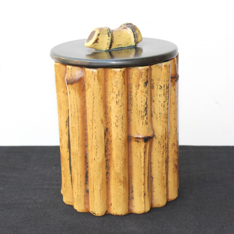 Maceta de cerámica con decoración de bambú de Pol Chambost - 1950