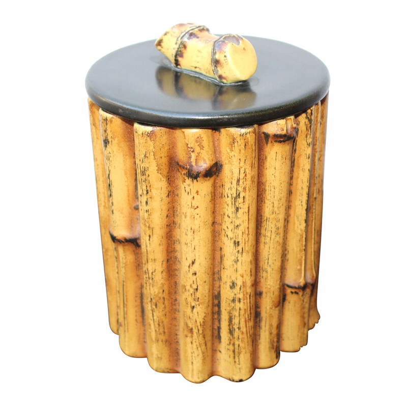 Pot céramique décors bambou de Pol Chambost - 1950