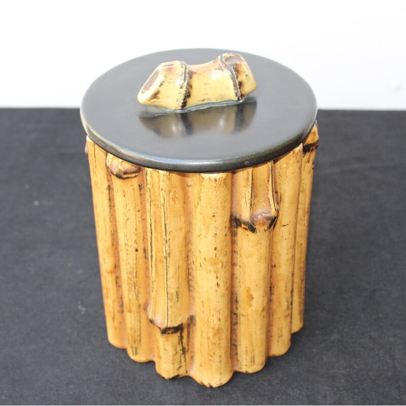 Maceta de cerámica con decoración de bambú de Pol Chambost - 1950