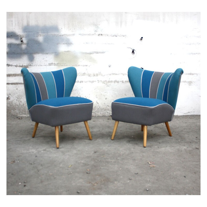 Vintage Blue-Gray Cocktail Armchair - 1950s