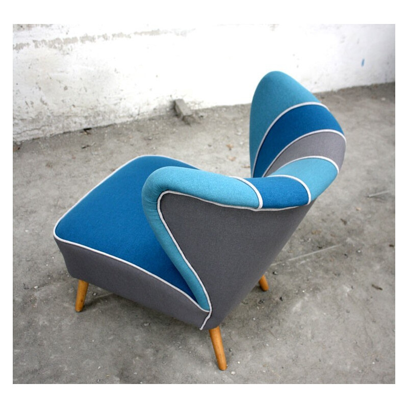 Vintage Blue-Gray Cocktail Armchair - 1950s