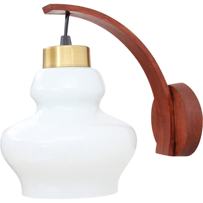 Vintage wall lamp in teak and opaline - 1950s