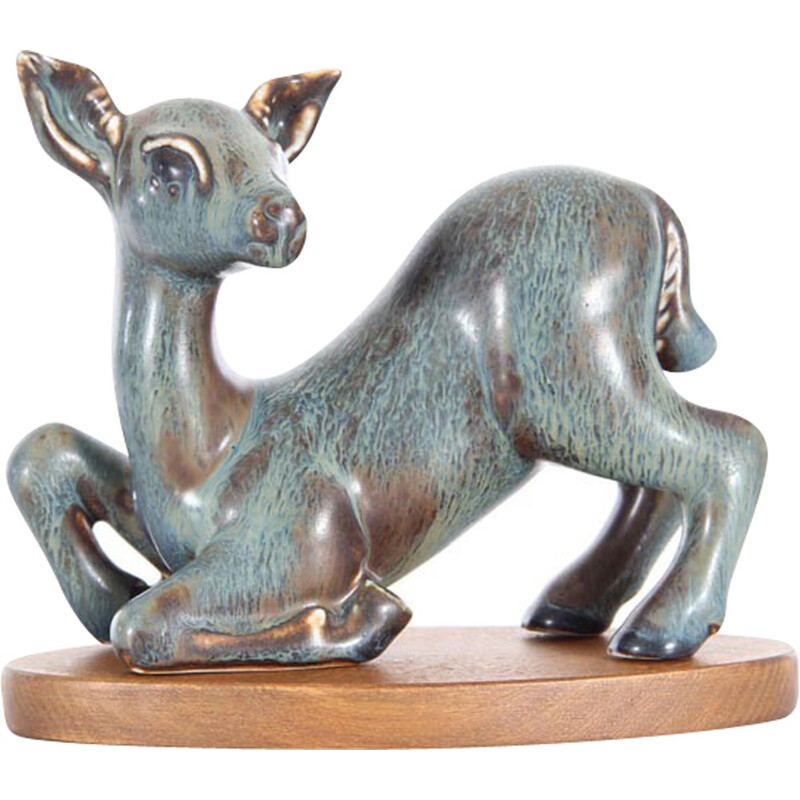 Scandinavian vintage fawn in ceramic by Gunnar Nylund for Rorstrand, 1950