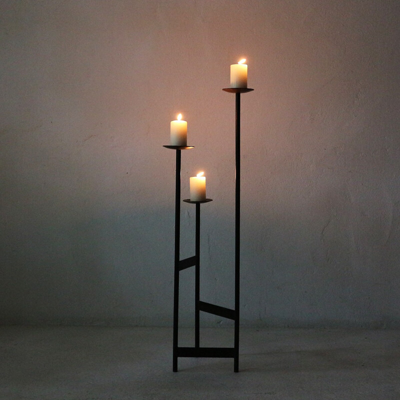 Steel and copper floor candleholder - 1960s