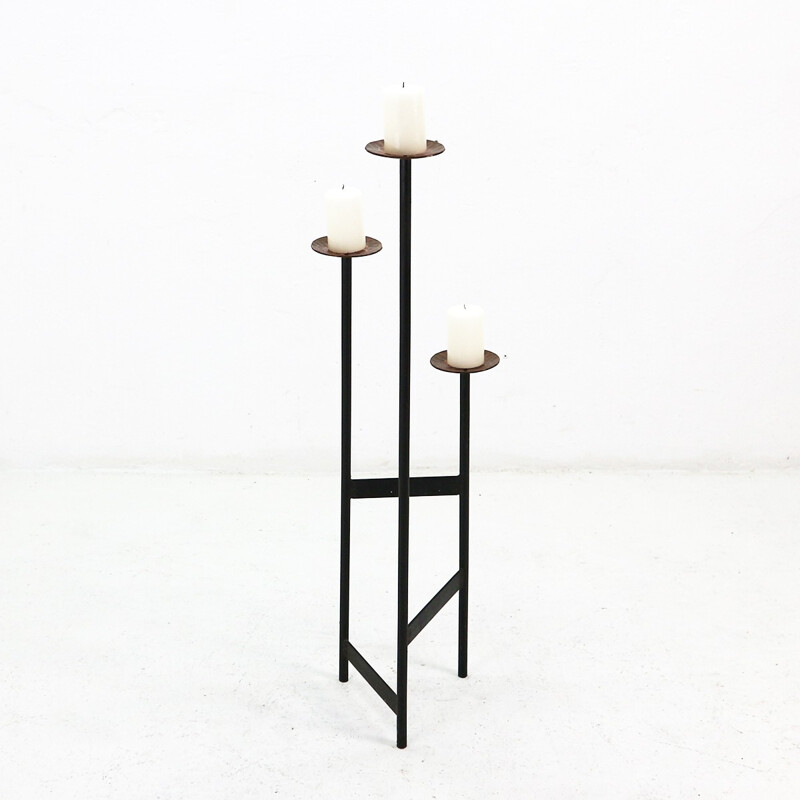 Steel and copper floor candleholder - 1960s