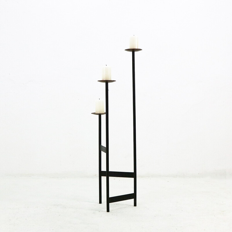 Steel and copper floor candleholder - 1960s