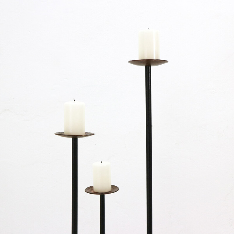 Steel and copper floor candleholder - 1960s