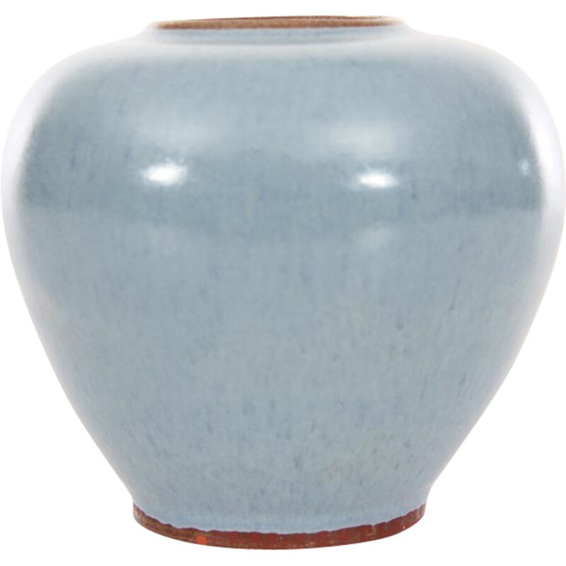 Vaso scandinavo vintage in ceramica azzurra, 1960