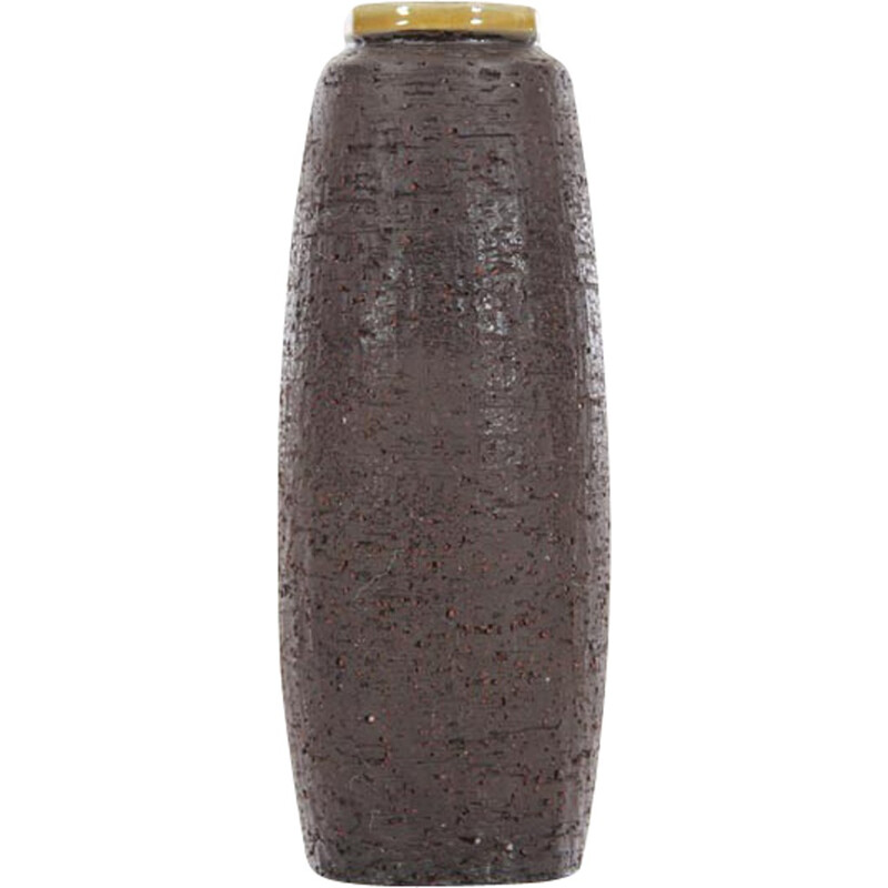 Scandinavian vintage brown ceramic vase with yellow neck by Gunnar Nylund for Nymølle, 1960