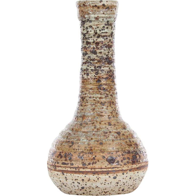 Skandinavische Vintage-Vase aus brauner Keramik mit gelbem Hals von Tue Poulsen, 1960
