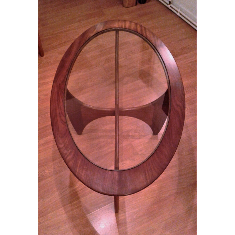 Vintage oval coffee table in teak and glass by Wilkins for G Plan - 1960s