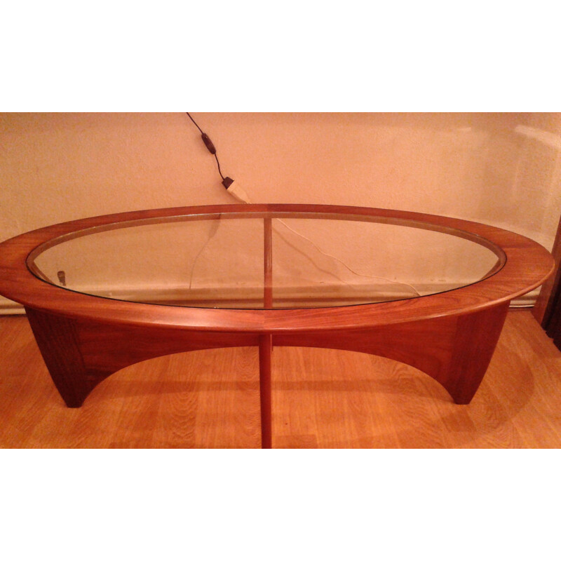 Vintage oval coffee table in teak and glass by Wilkins for G Plan - 1960s