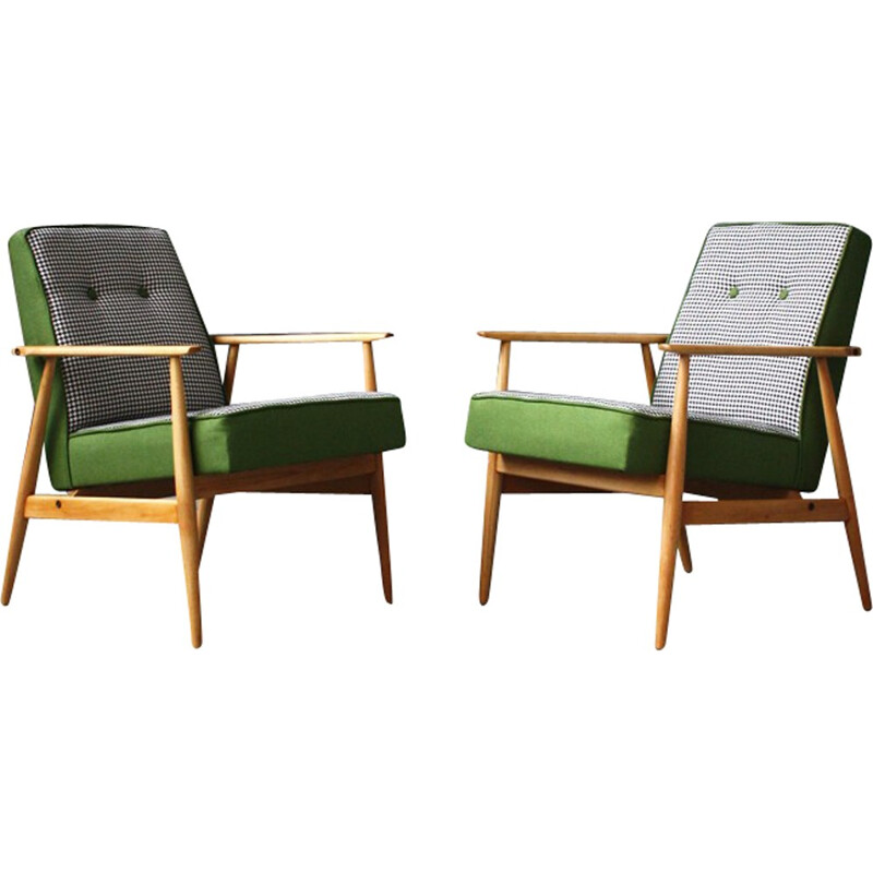 Vintage armchair in wood and green fabric - 1960s