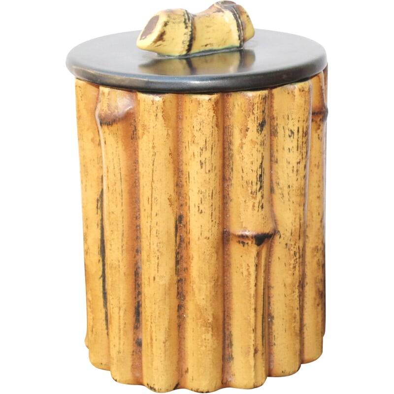 Pot céramique décors bambou de Pol Chambost - 1950