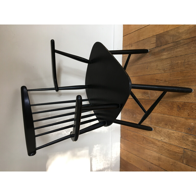 Fauteuil vintage en bois laqué noir - 1960