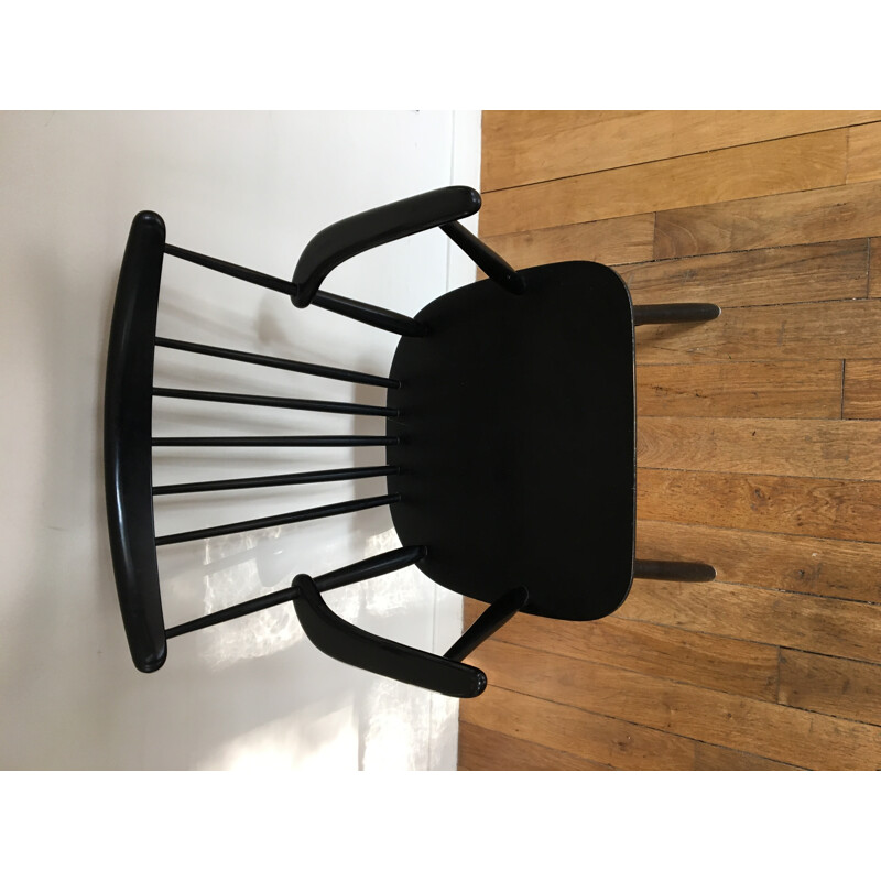 Fauteuil vintage en bois laqué noir - 1960