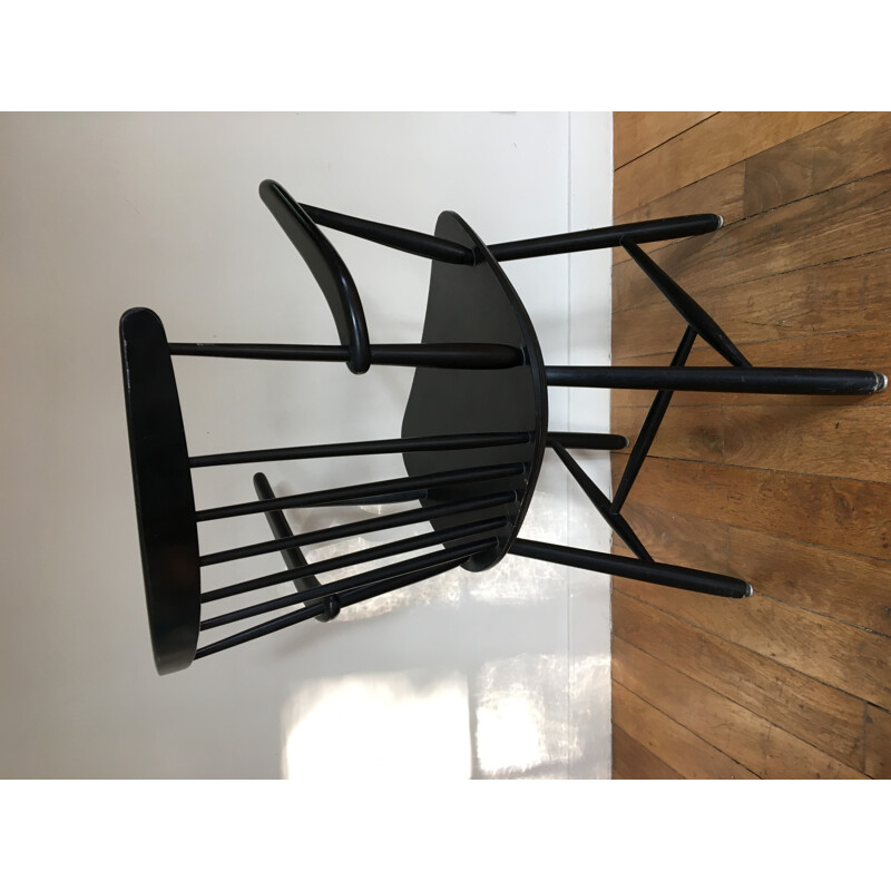 Armchair vintage in black laquered wood - 1960