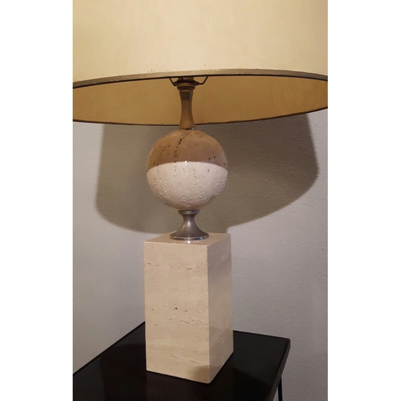 Lampe vintage beige en travertin de la maison barbier - 1970