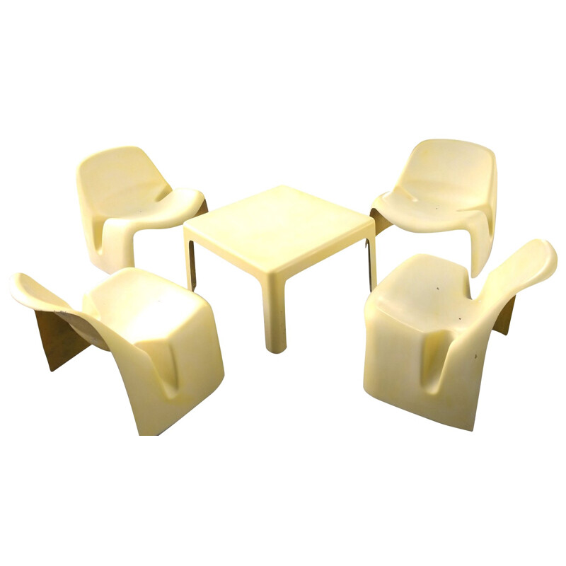 Set of 4 yellow armchaiers and a table, Luigi COLANI - 1967