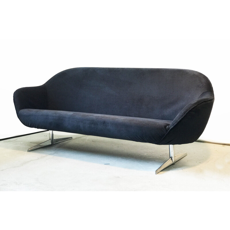 Vintage black velvet sofa - 1970s 