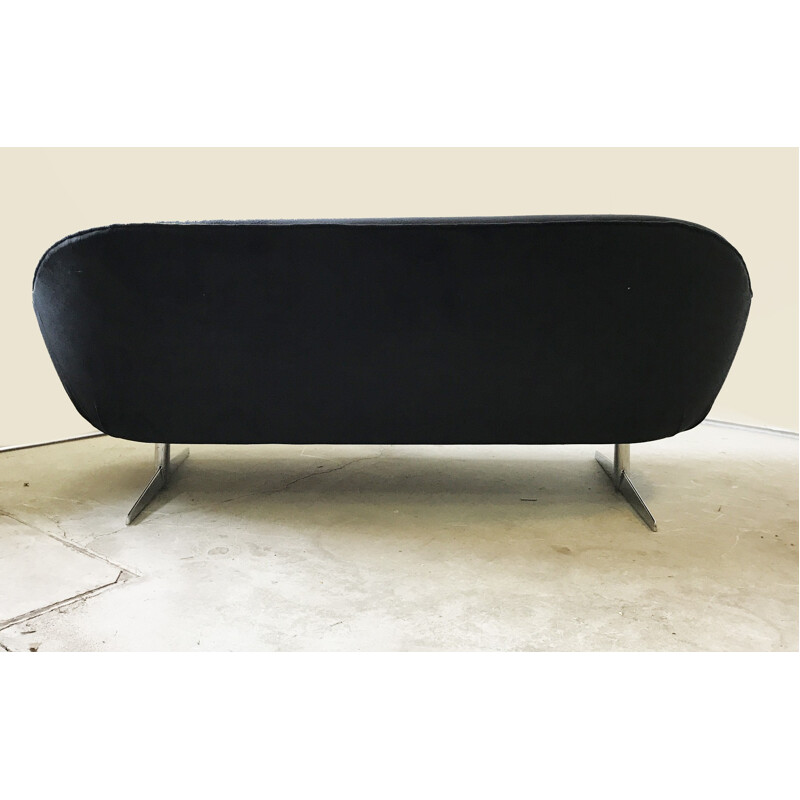 Vintage black velvet sofa - 1970s 