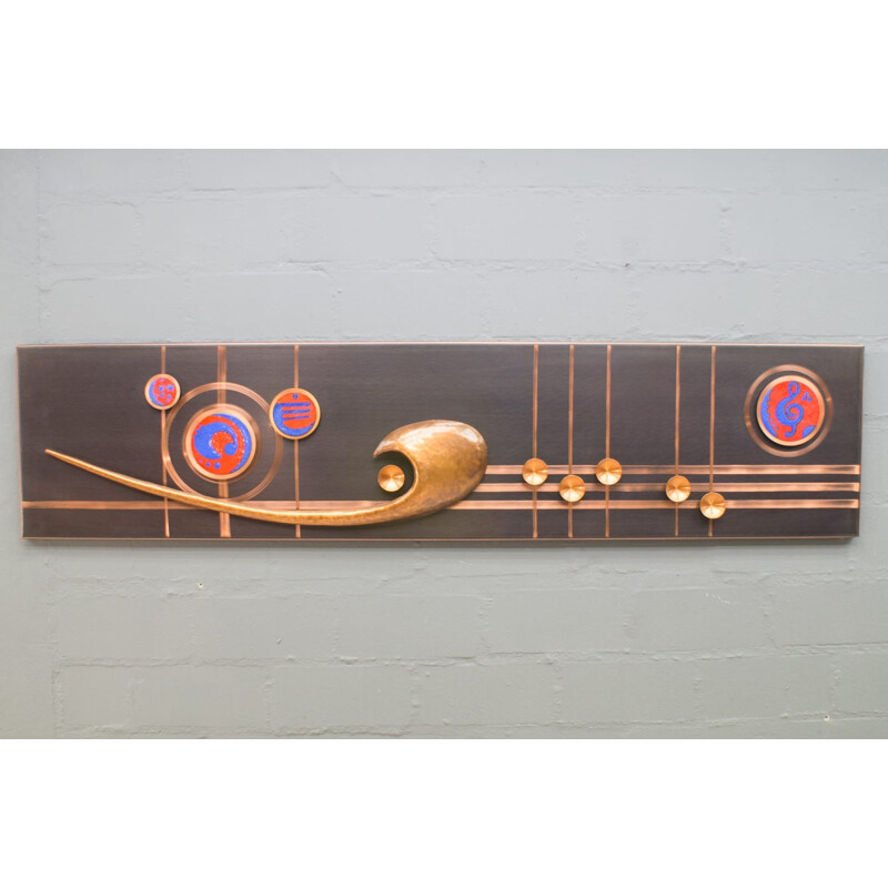 Vintage enamel and brass wall panel, 1970