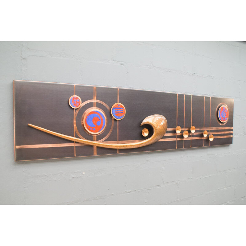 Vintage enamel and brass wall panel, 1970