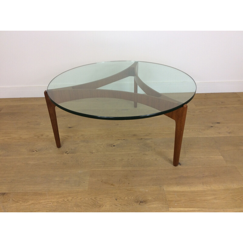 Mid Century Danish Teak and Glass Table by Sven Ellekaer pour Christian Linneberg - 1961