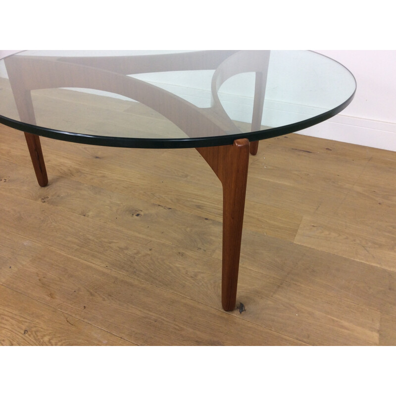 Mid Century Danish Teak and Glass Table by Sven Ellekaer pour Christian Linneberg - 1961