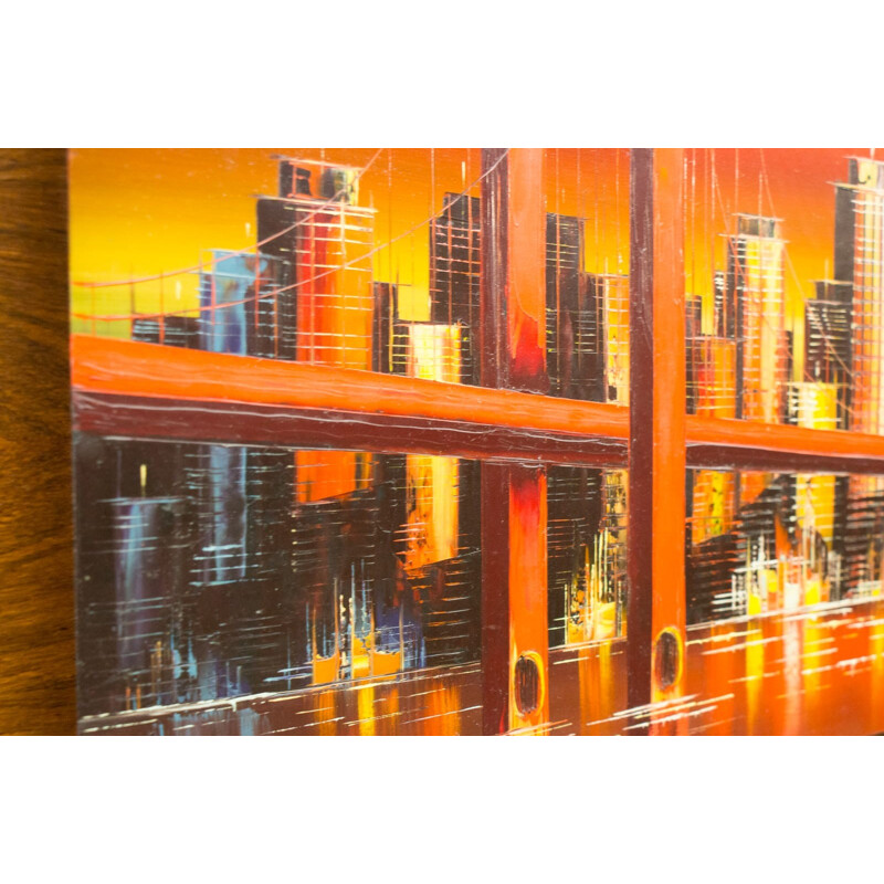Vintage hand-painted golden gate bridge wall panel by Hera, 1971