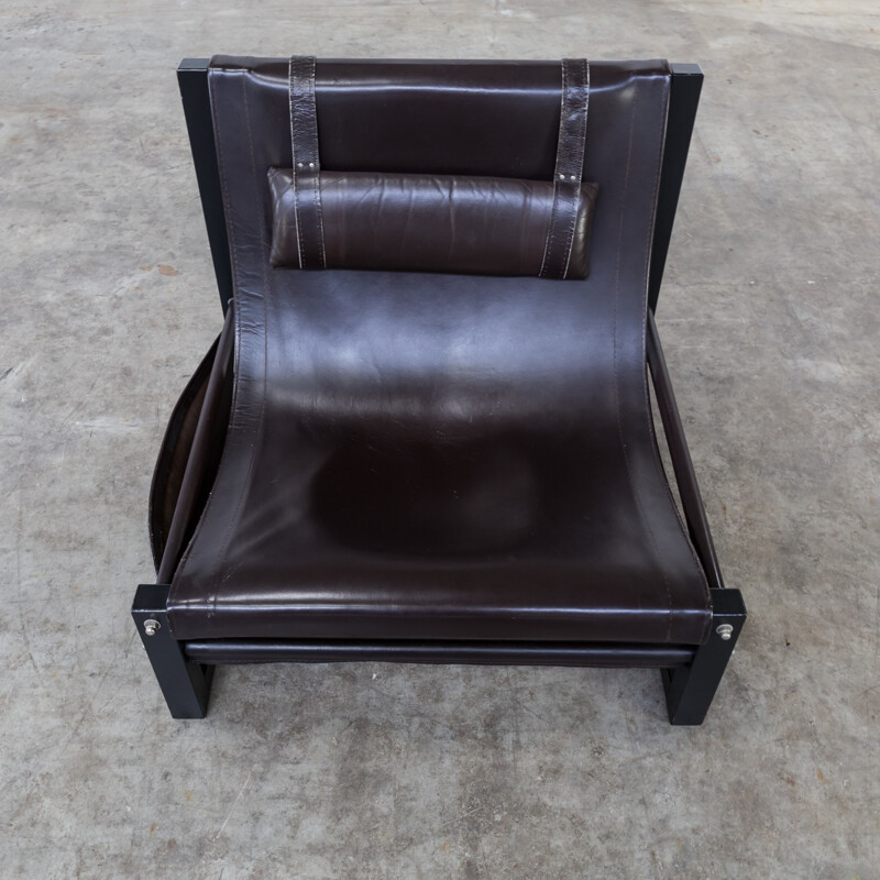 Vintage armchair in brown leather by Sonja Wasseur - 1970s