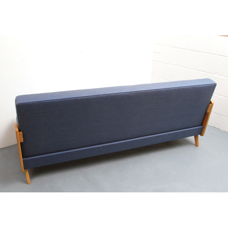 Canapé vintage en frêne et en tissu bleu - 1950